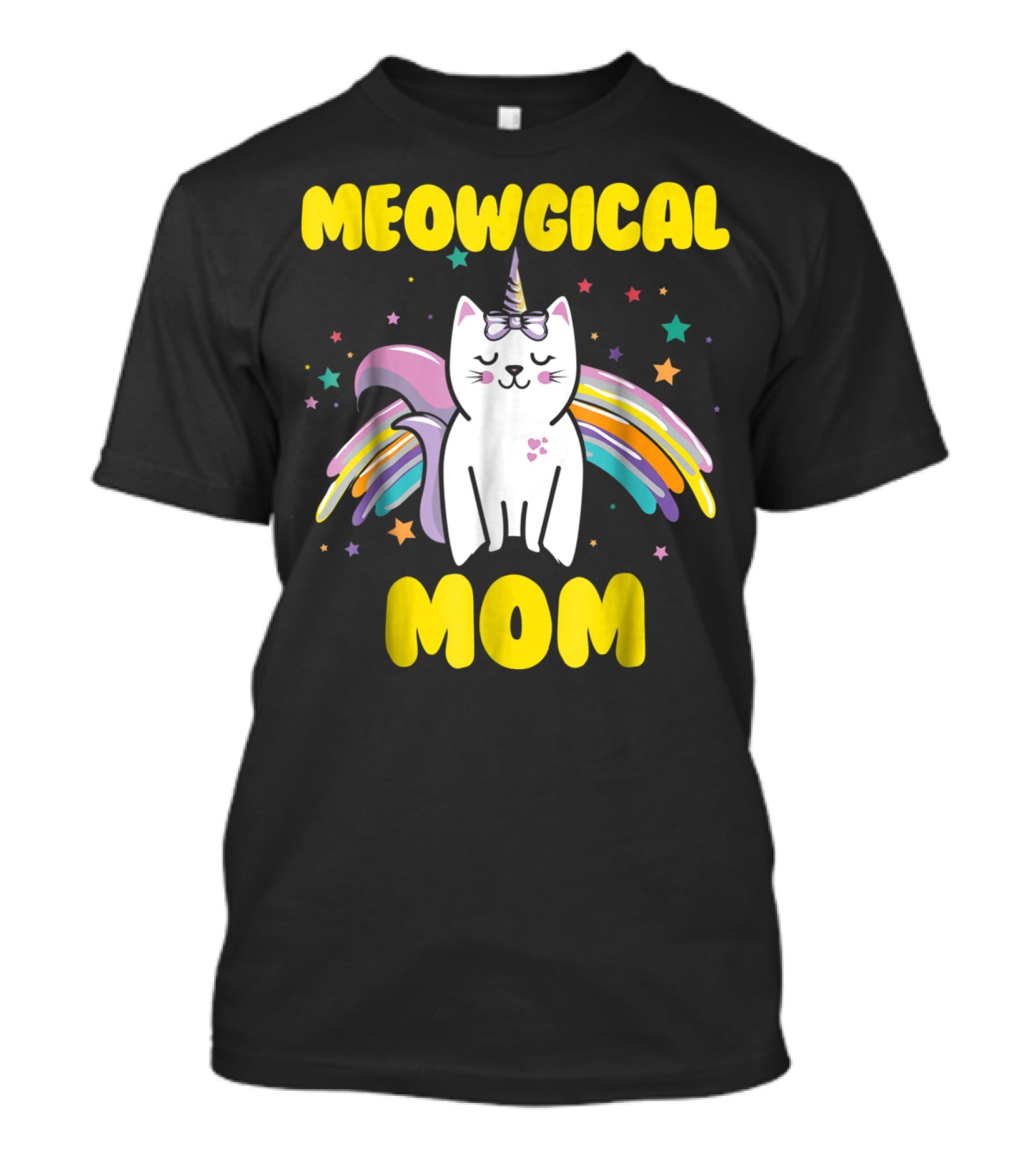 Meowgical Mom Magical Kitty Cat Unicorn Stars And Rainbow Wings T-Shirt