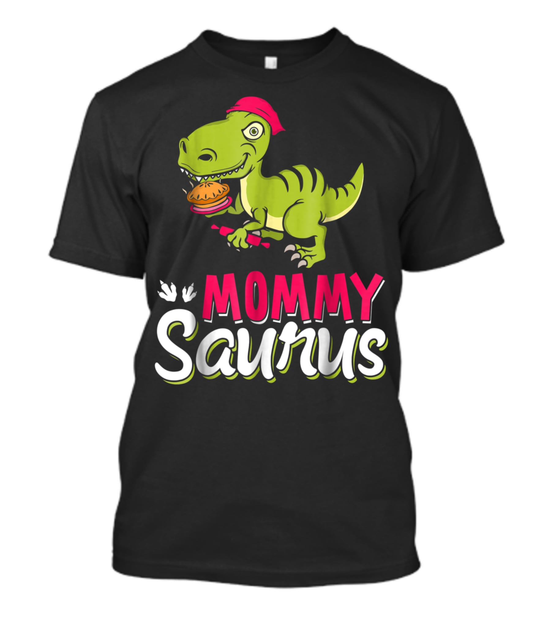 Mommy Saurus T-Rex Dinosaur With Burger And Red Bandana T-Shirt