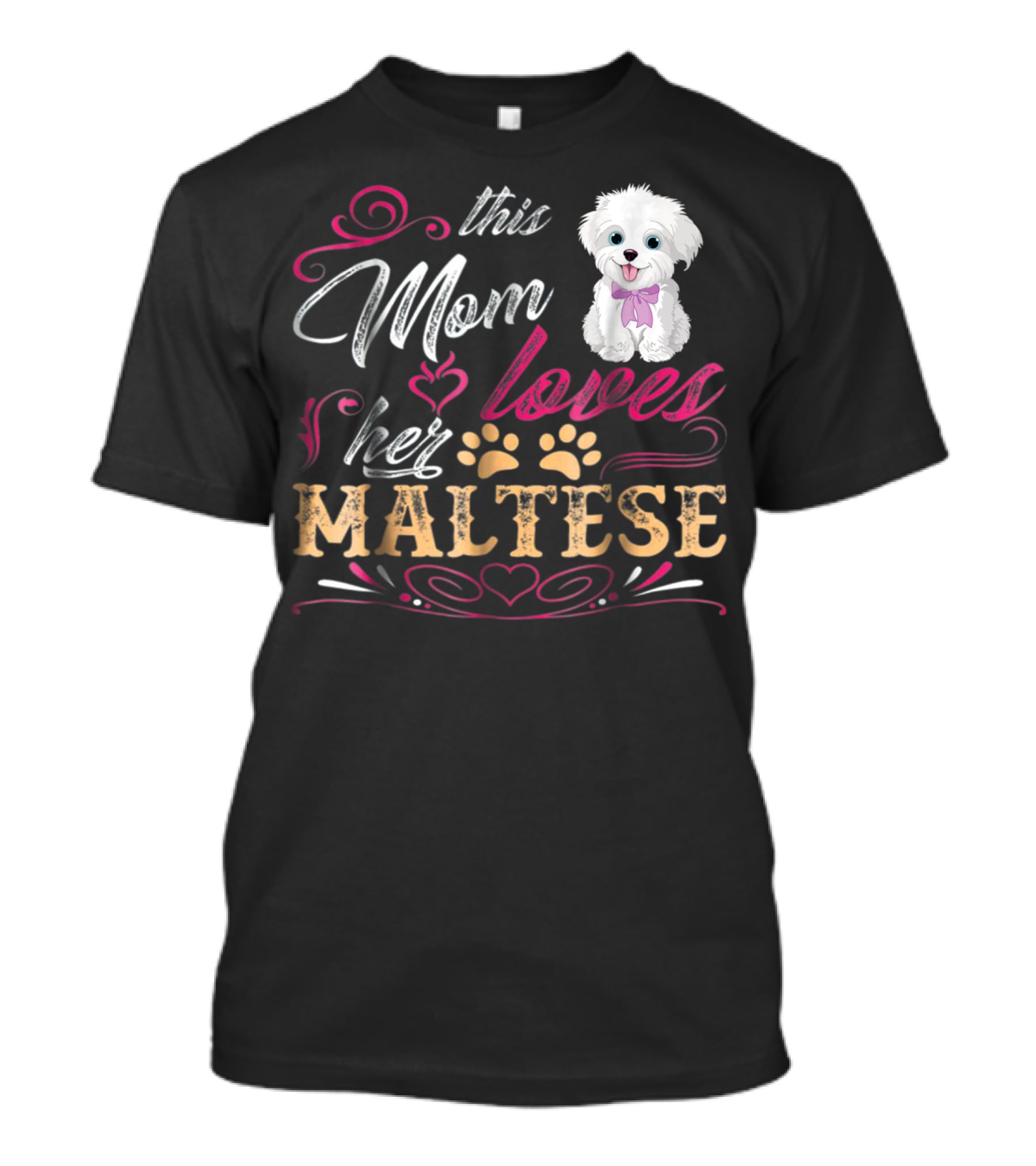 This Mom Loves Her Maltese Dog With Paw Prints And Heart T-Shirt