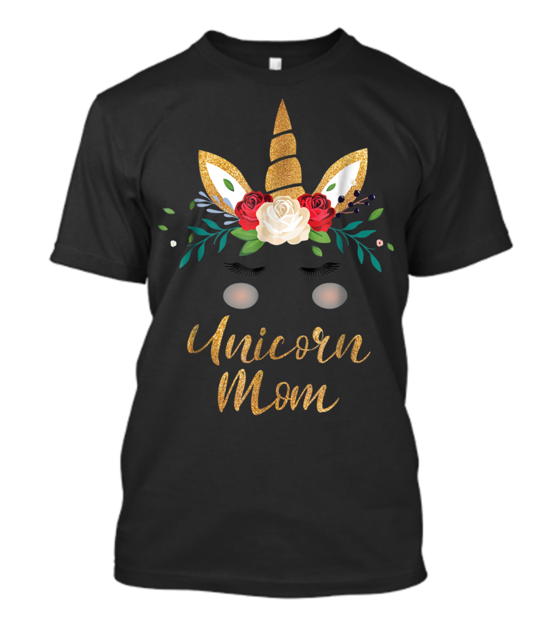 Unicorn Mom Gold Glitter Floral T-Shirt