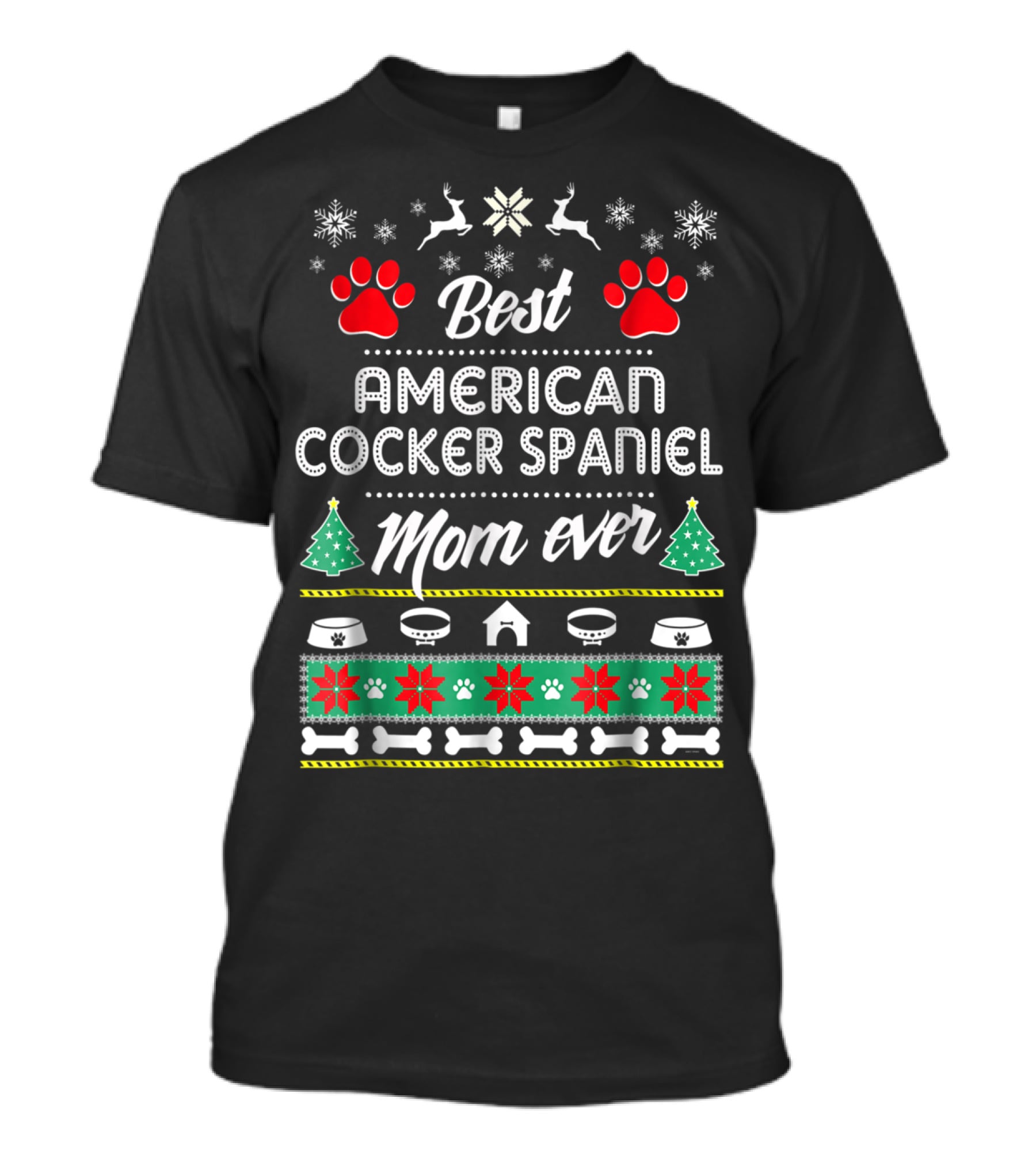 Best American Cocker Spaniel Mom Ever Christmas Paw Prints Snowflakes T-Shirt