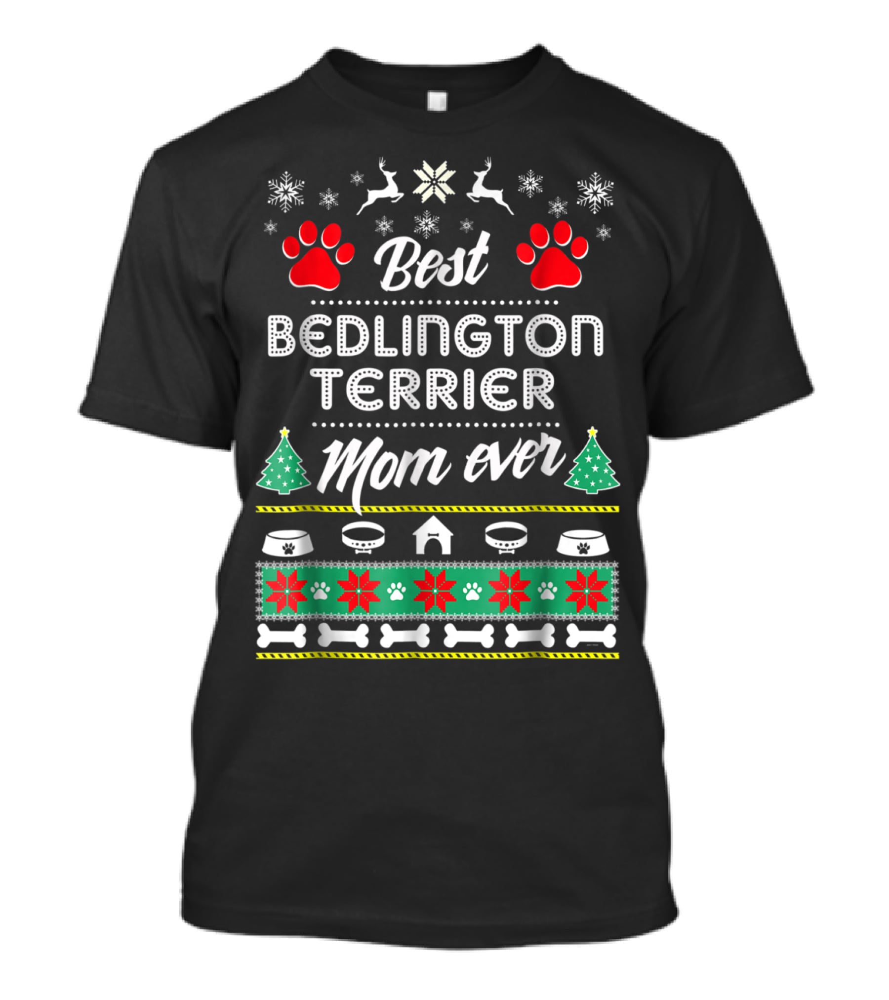 Best Bedlington Terrier Mom Ever With Christmas Reindeer And Paw Prints T-Shirt