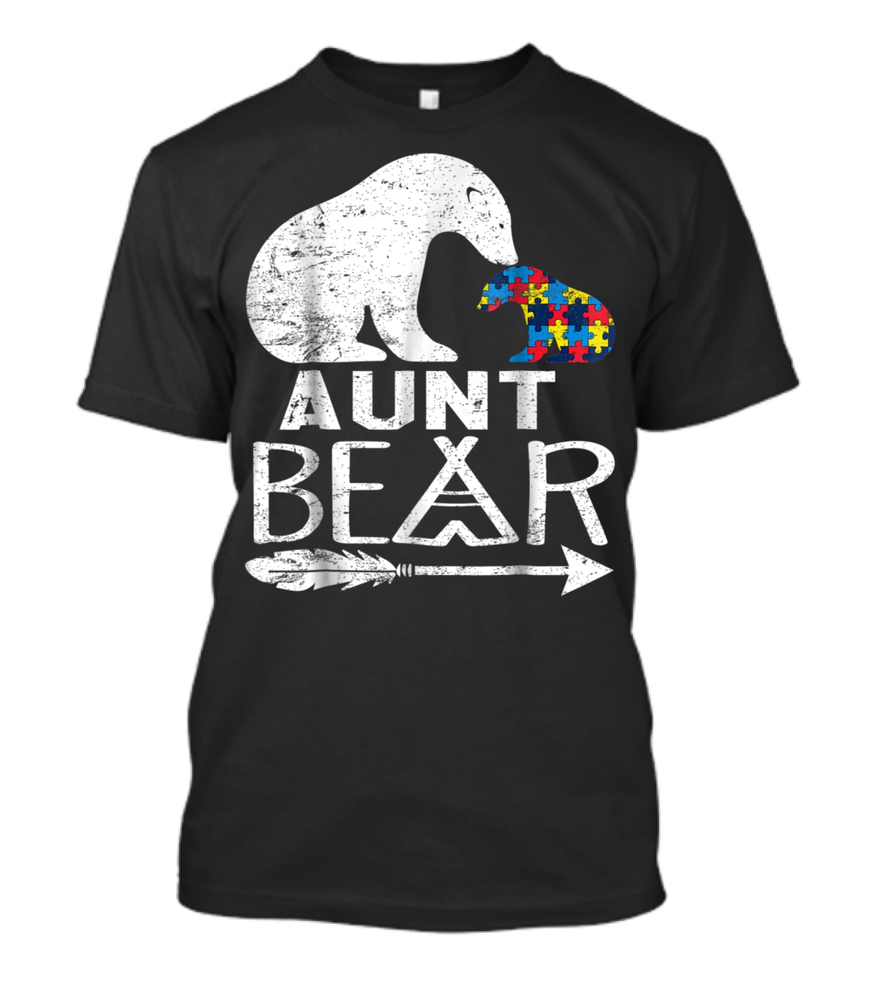 Aunt Bear Autism Awareness Puzzle Arrow Bear T-Shirt