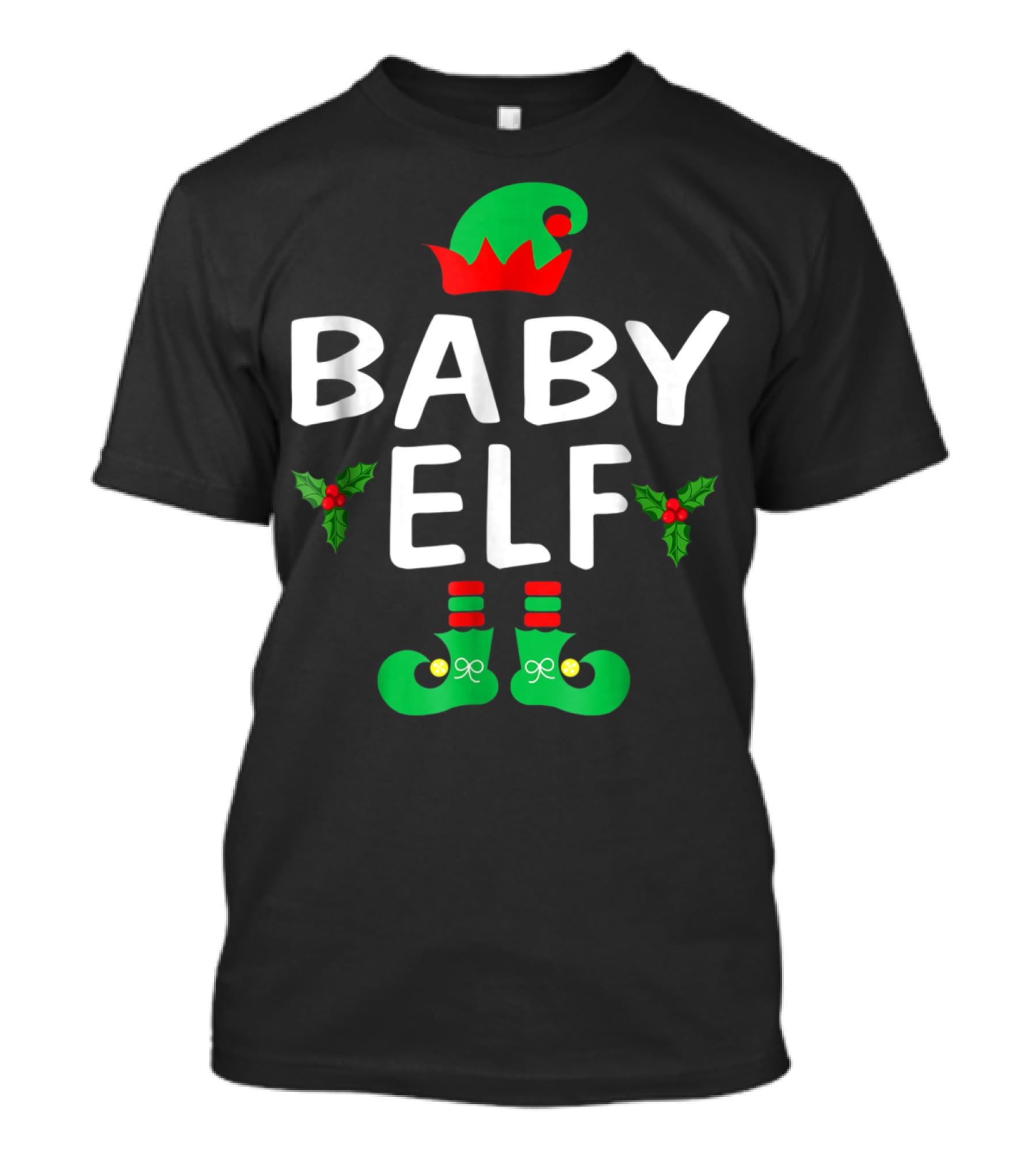 BABY ELF Christmas Green Hat Holly Boots T-Shirt