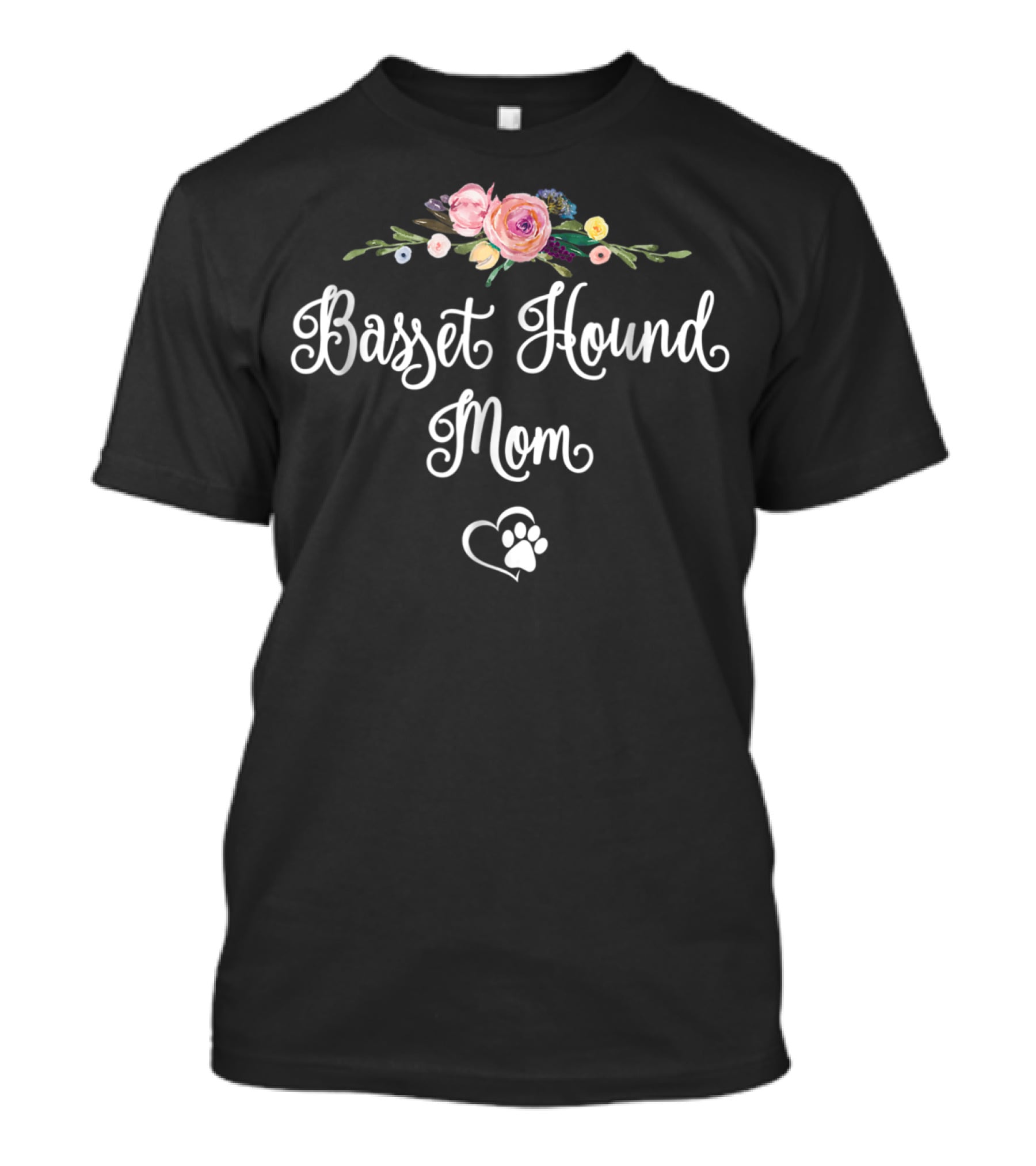 Basset Hound Mom Floral Heart Paw T-Shirt