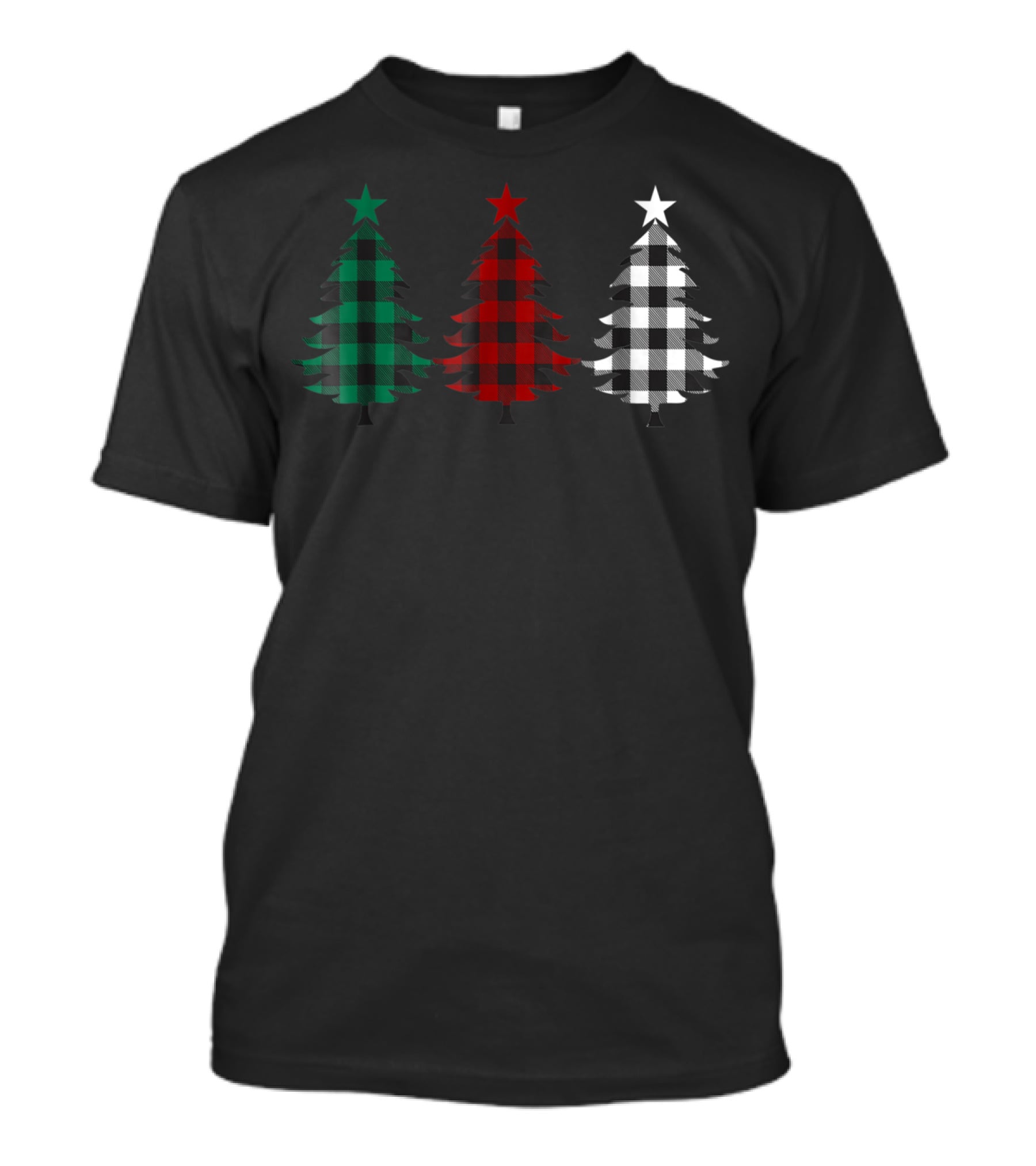 Buffalo Plaid Christmas Trees Dad Kids Green Red White T-Shirt