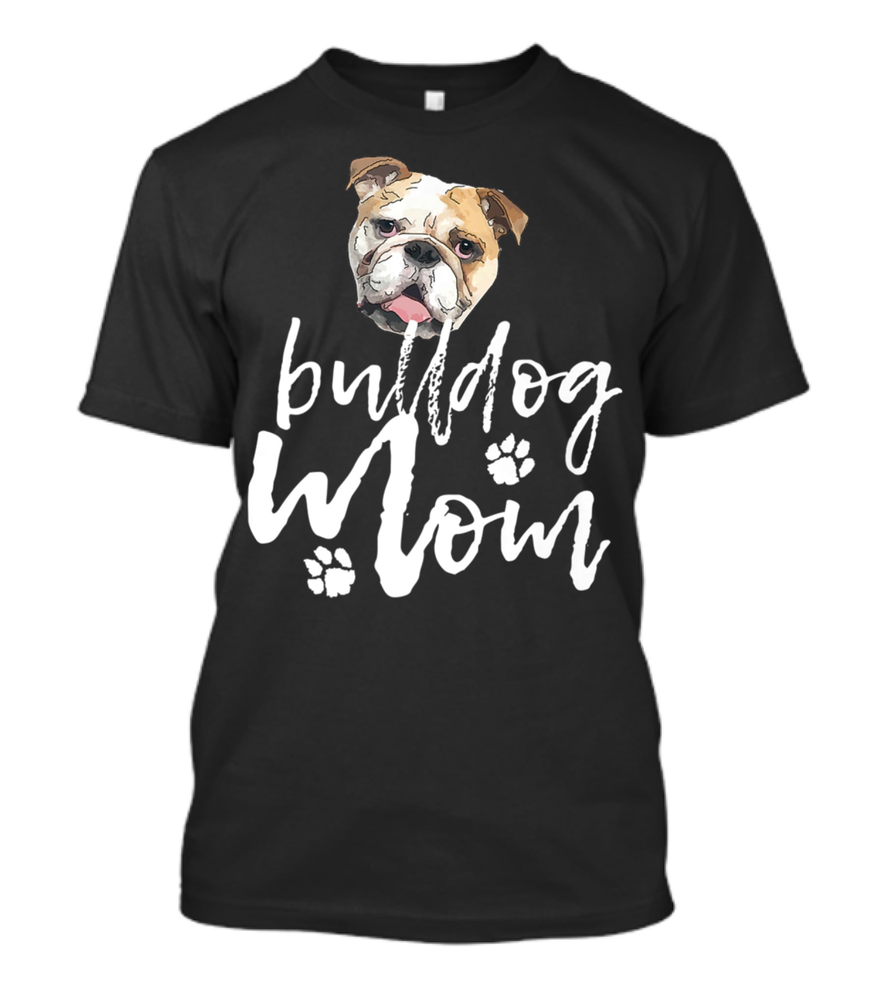Bulldog Mom Adorable Dog Face With Paw Prints T-Shirt