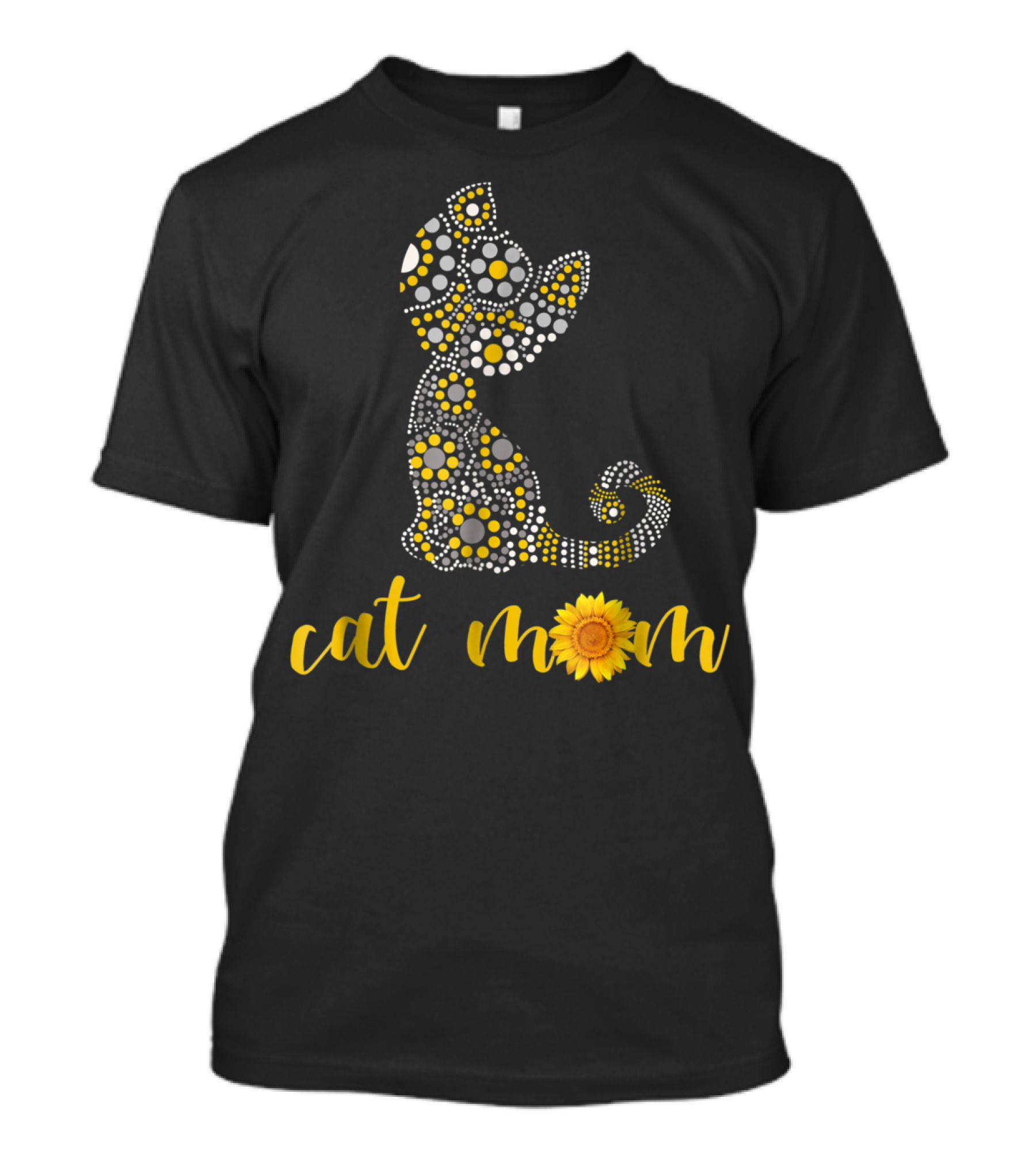 Cat Mom Sunflower Dot Art Funny Cat Lover 90 T-Shirt