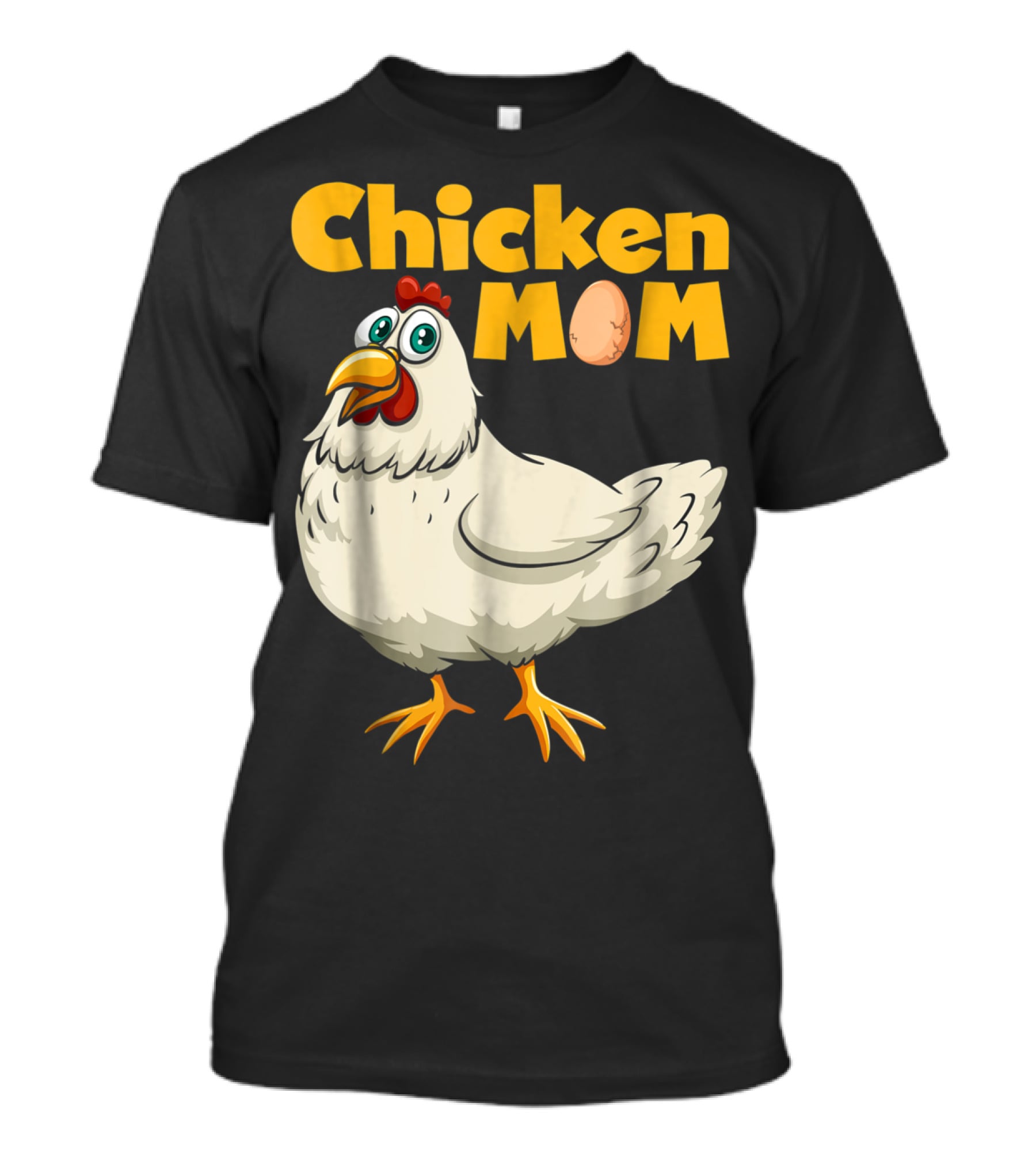 Chicken Mom Cute Cartoon Hen With Egg Lettering T-Shirt