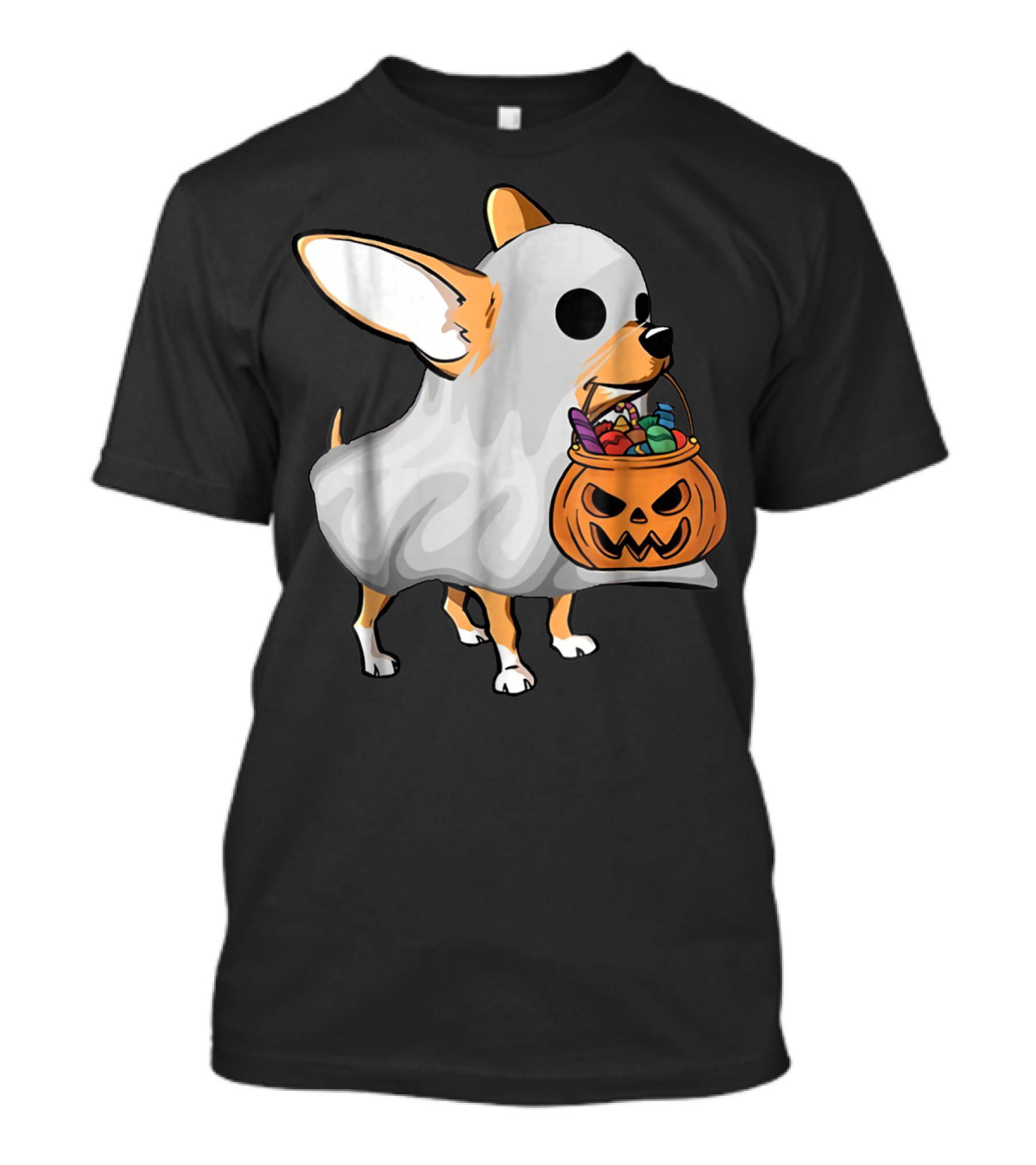 Ghost Chihuahua Trick-or-Treat Pumpkin Basket T-Shirt