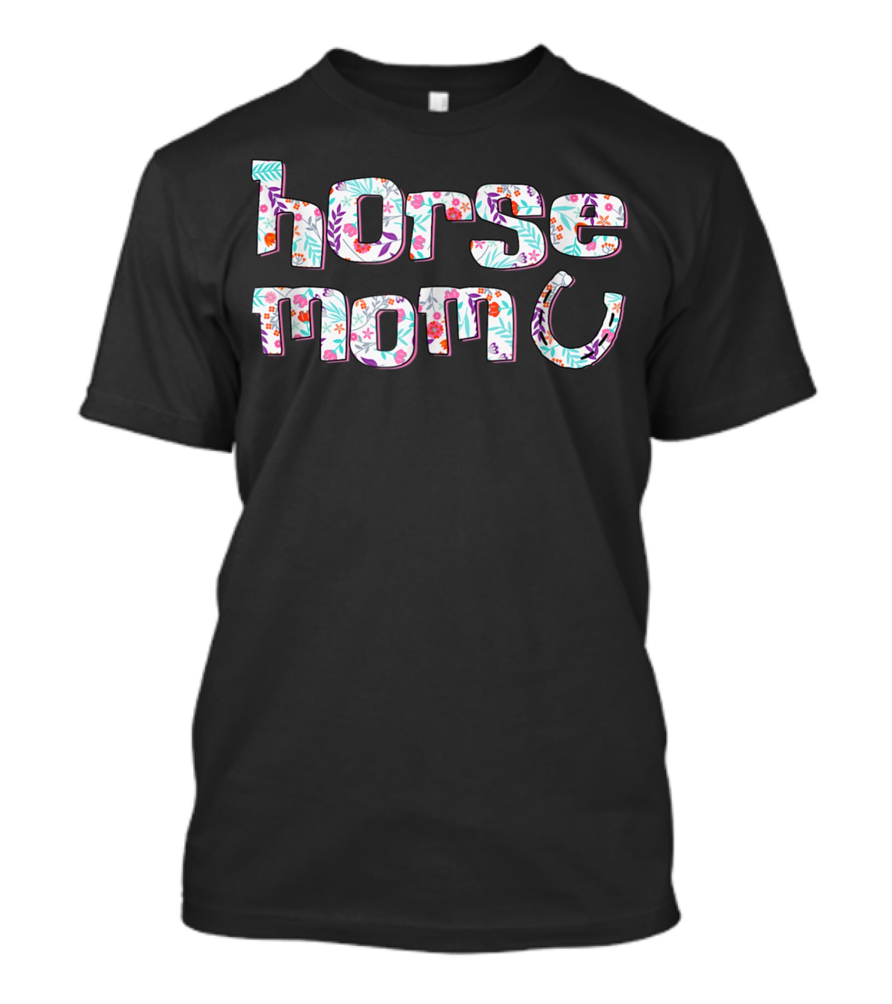 Horse Mom Floral Pattern Cute Horses Racing Riding T-Shirt