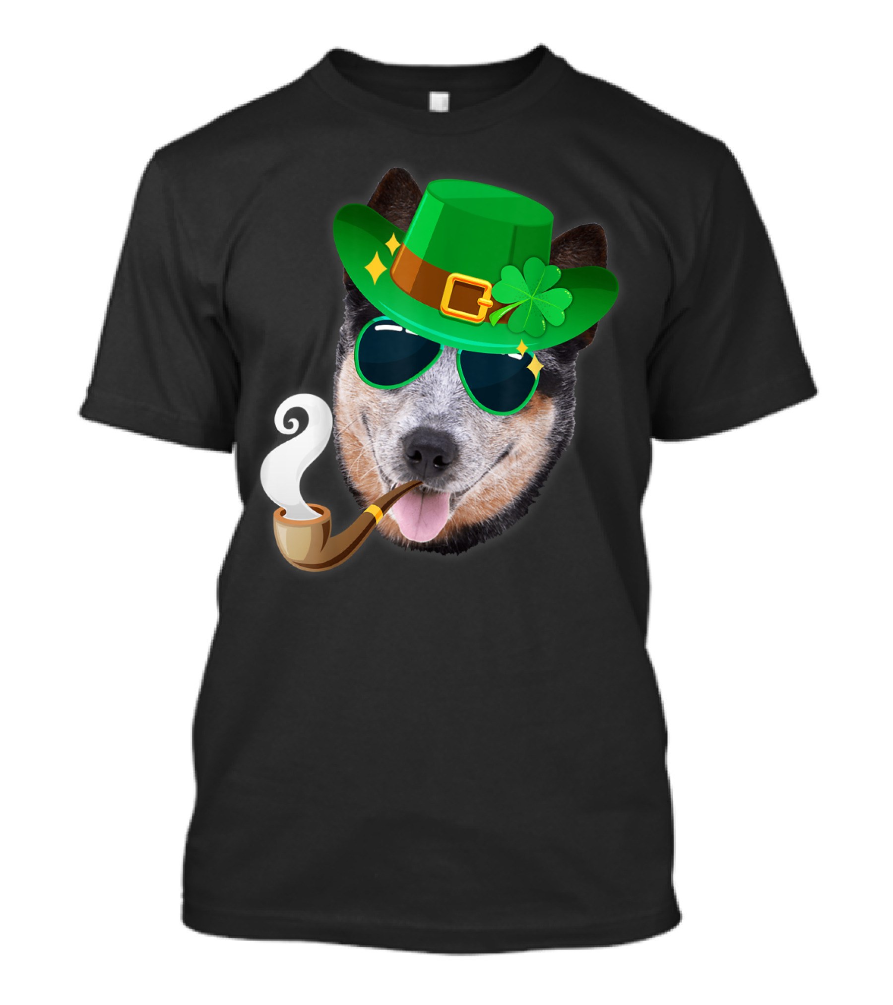 Australian Cattle Dog Leprechaun With Pipe And Shamrock Hat T-Shirt