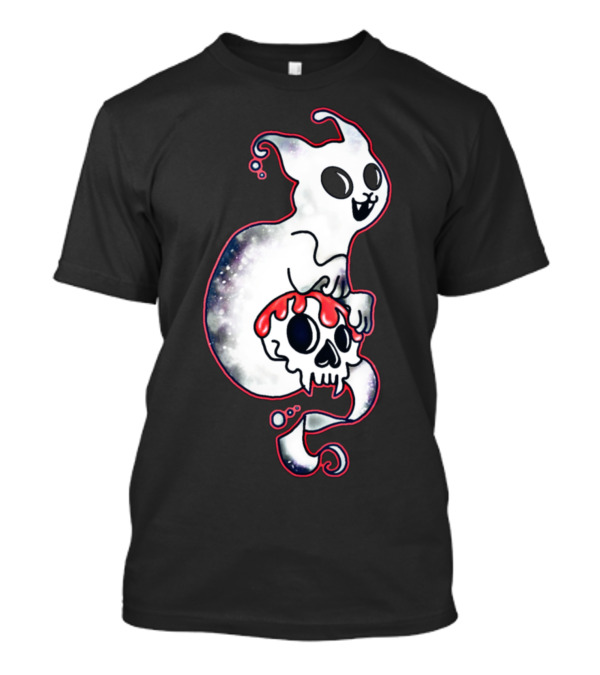Ghost Kitty Spooky Color Changes Eye Color Skull T-Shirt
