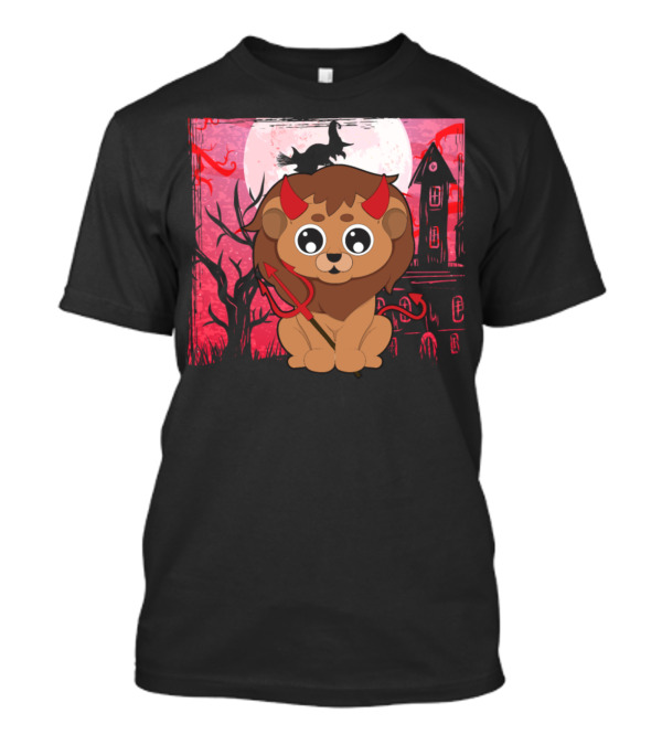 Halloween Cute Lion Devil Witch Haunted House Moon T-Shirt