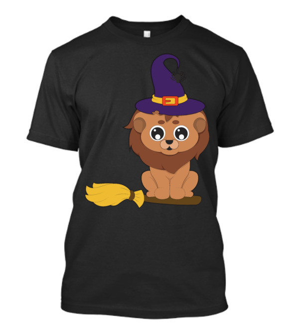 Halloween Lion Witch Riding Broomstick T-Shirt
