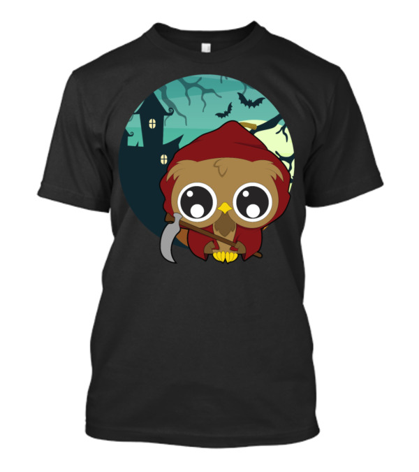 Grim Reaper Owl Halloween Night Scene T-Shirt
