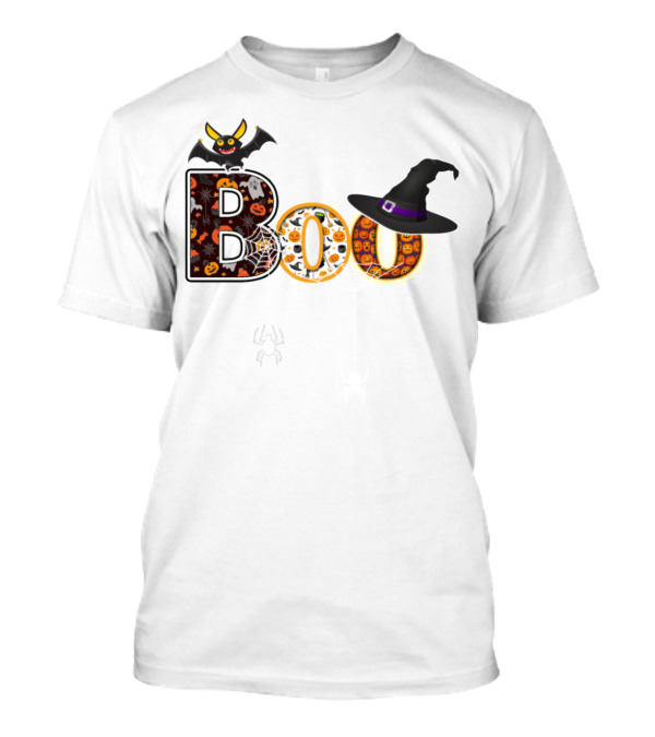 Boo Spider Web Bat Witch Hat Halloween T-Shirt