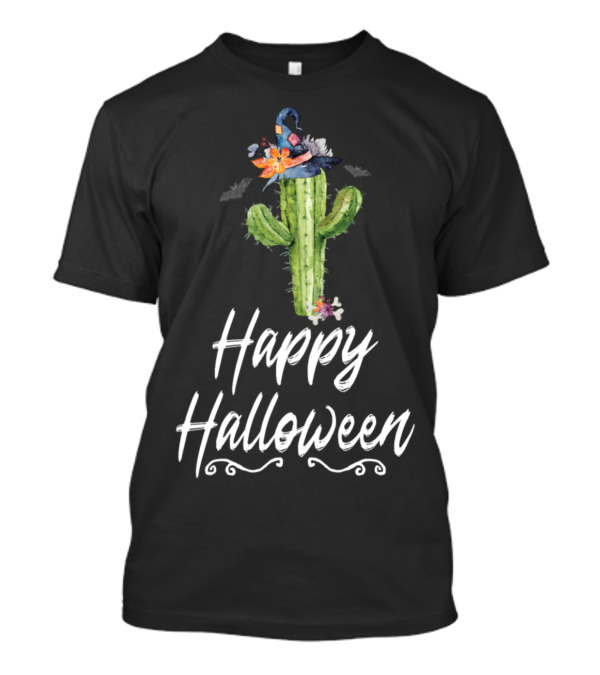 Happy Halloween Cactus Witch Pumpkin Trick Treat T-Shirt