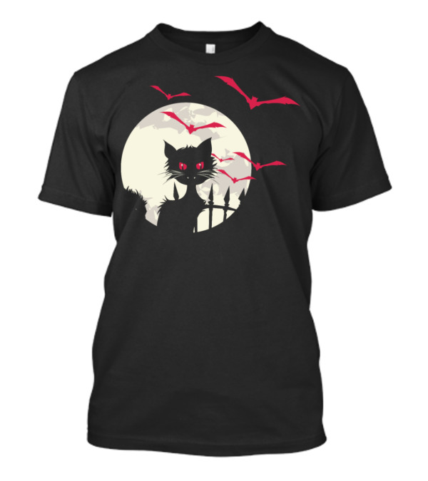 Halloween Cat Spooky Moon And Bats T-Shirt