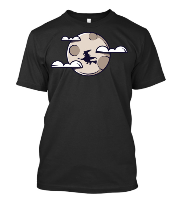 Halloween Witch Flying Across The Moon With Clouds T-Shirt