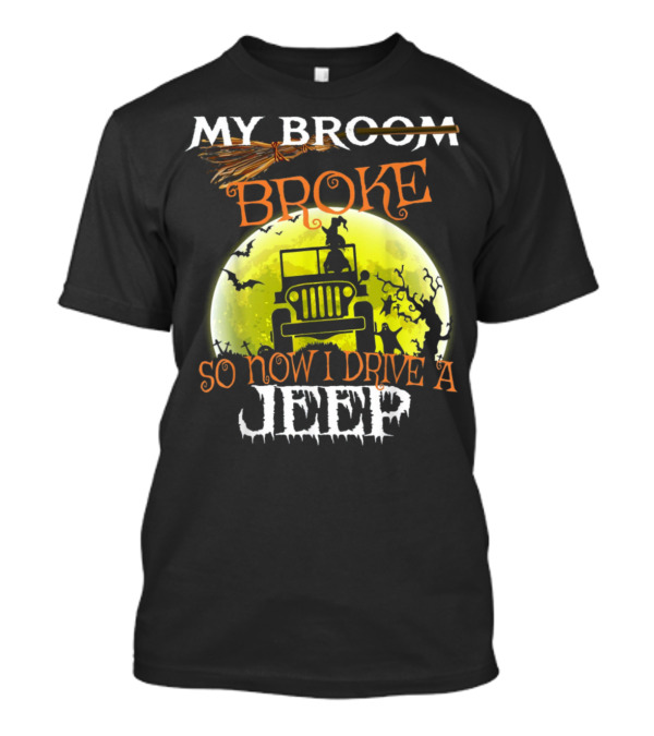 Halloween My Broom Broke So Now I Drive A Jeep Moon Bats T-Shirt