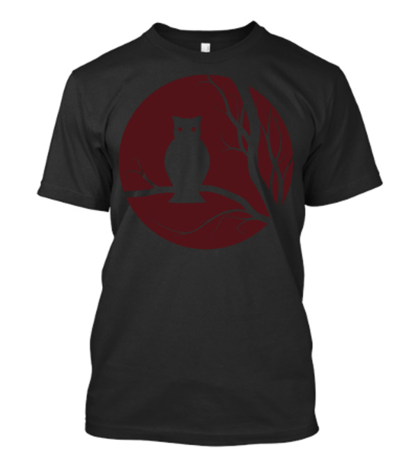 Halloween Owl Silhouette Against Blood Moon And Bare Tree Branches T-Shirt
