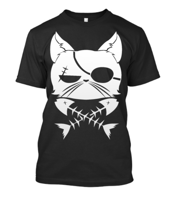 Halloween Cat Skull Crossbones Eye Patch Pirate T-Shirt