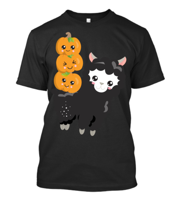Halloween Sheep Black Sheep With Pumpkins Cute Stacked Emojis T-Shirt