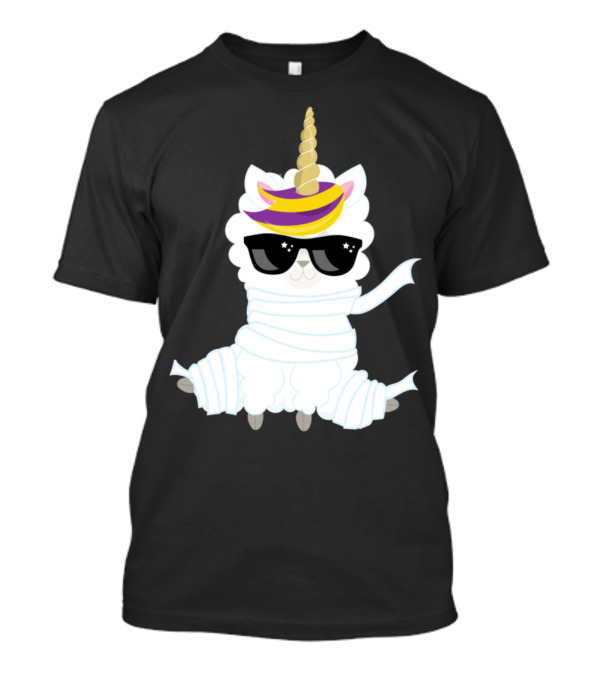 Halloween Unicorn Sheep Mummy With Sunglasses T-Shirt