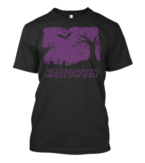 Halloween Graveyard With Spooky Spider And Bat T-Shirt