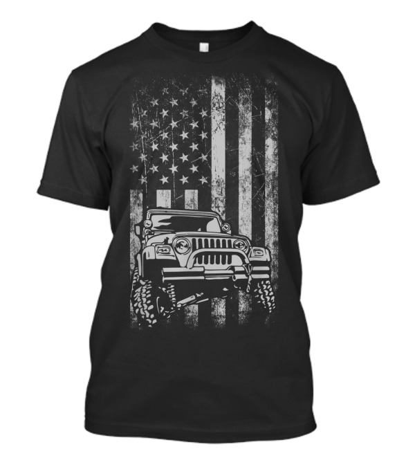 Us Army Military Soldier Veteran Vintage Jeep American Flag Offroad T-Shirt