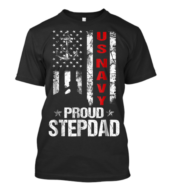 US Navy Proud Stepdad Veteran American Flag Anchor T-Shirt