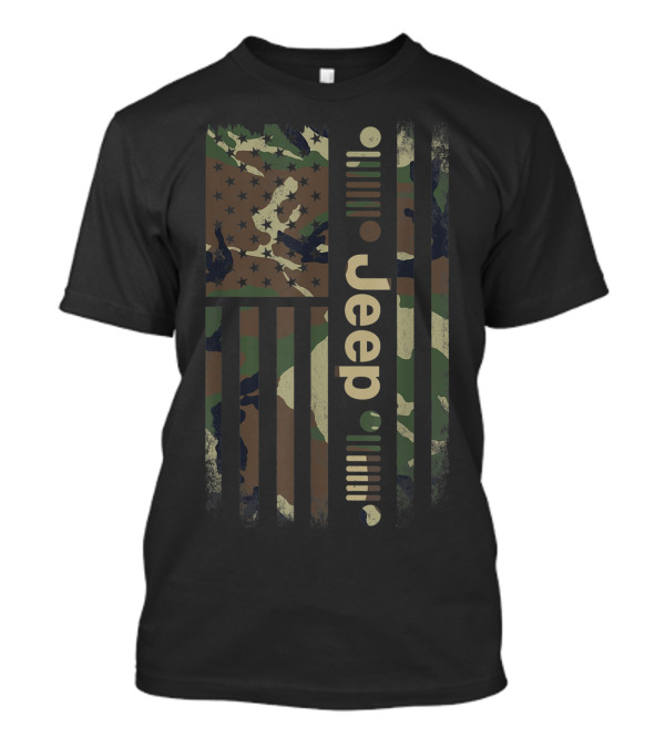 Jeep Veteran Military Soldier Army American Camo Flag T-Shirt