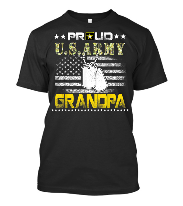 Proud U.S. Army Grandpa Veteran Flag Dog Tags T-Shirt