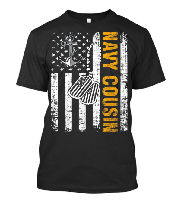 Navy Cousin American Flag Anchor And Dog Tags T-Shirt
