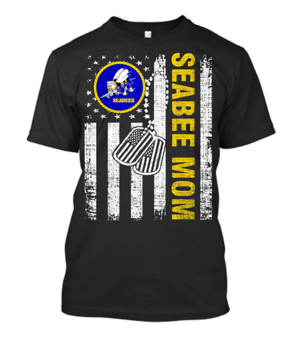 Seabee Mom American Flag Dog Tags Veteran T-Shirt