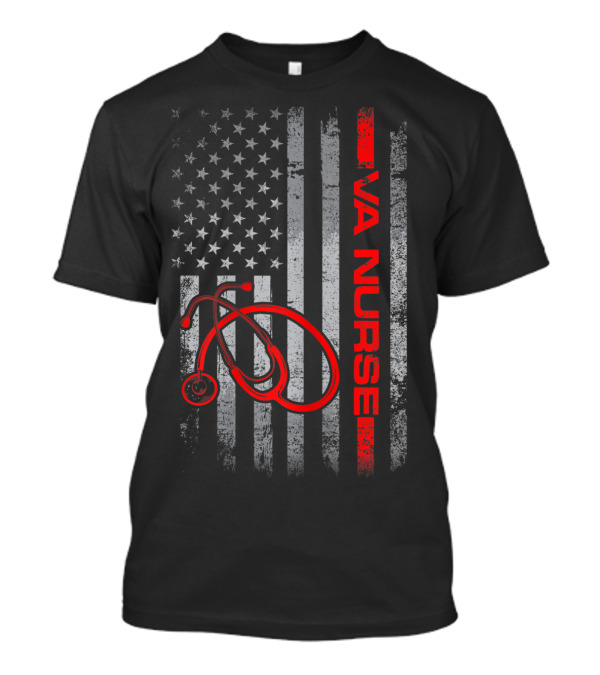 American Flag VA Nurse With Stethoscope Patriotic T-Shirt