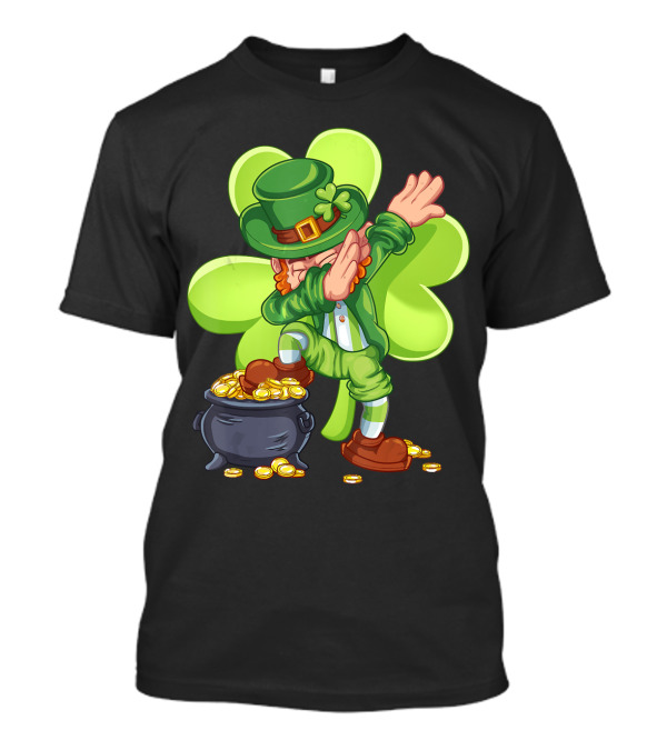 Dabbing Leprechaun With Pot Of Gold And Shamrock Background T-Shirt