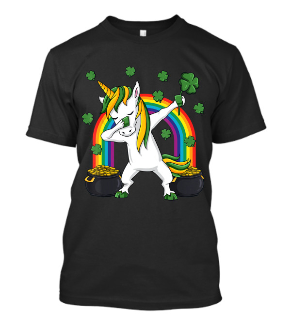 Dabbing Unicorn Rainbow Shamrock Pot Of Gold St Patricks Day Irish Dab T-Shirt