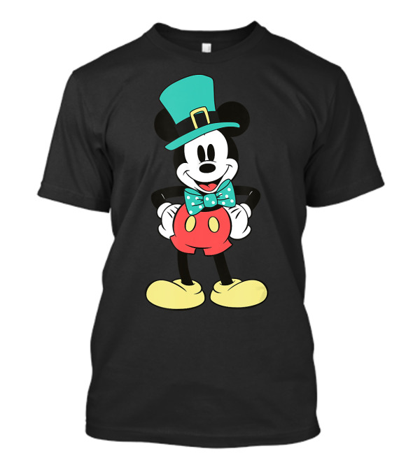 Disney Mickey Mouse Irish Green Top Hat And Bowtie T-Shirt