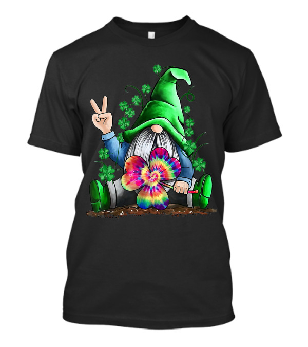 Gnome Hippie Peace Sign Shamrock Tie Dye Leprechaun T-Shirt