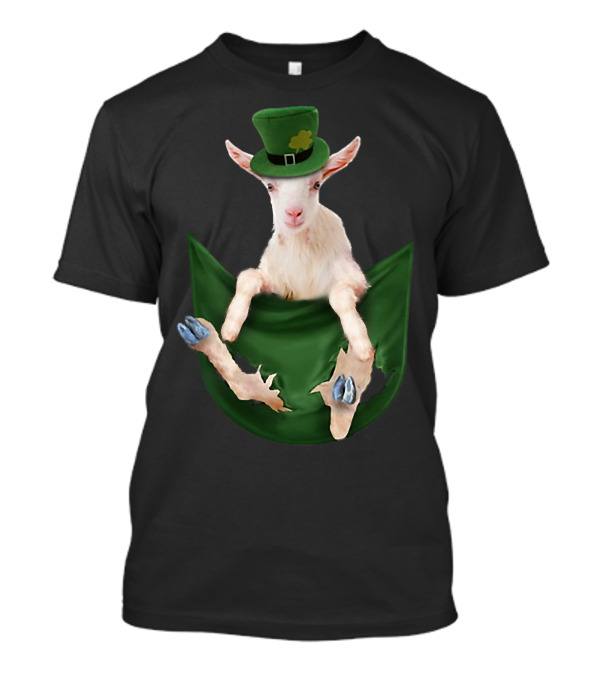 Goat Wearing Leprechaun Hat In Pocket St Patrick's Day Lover T-Shirt