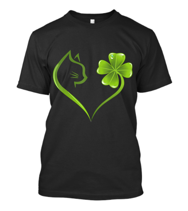 Happy St Patrick's Day Cat With Shamrock Clover T-Shirt