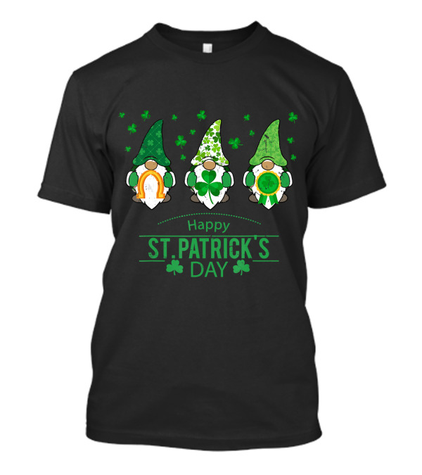 Happy St. Patrick's Day Gnome Costume Shamrock Trio With Green Hats And Clover Accents T-Shirt