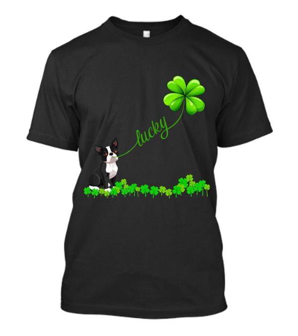 Irish Lucky Boston Terrier With Shamrock T-Shirt