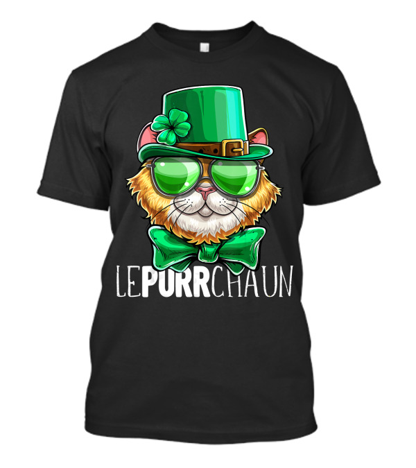 Lepurrchaun St. Patrick's Day Cat With Leprechaun Hat And Bow Tie T-Shirt