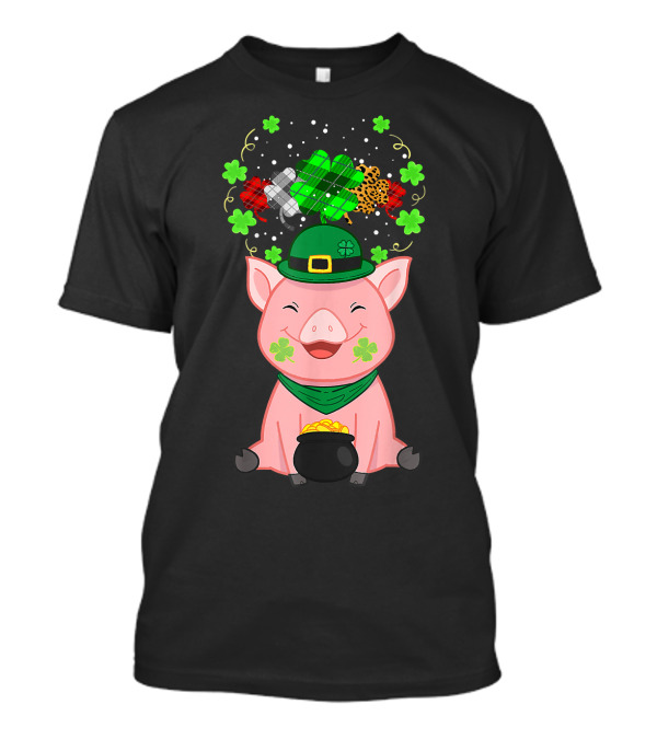 St Patricks Day Pig Shamrock Leprechaun Pot Of Gold Plaid And Leopard Styles T-Shirt