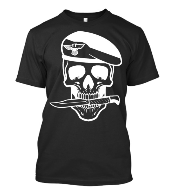 Army Soldier Skull Knife Beret Veteran Tattoo T-Shirt
