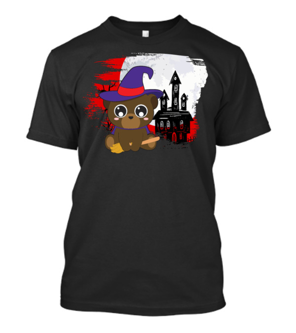 Bear Witch Halloween Animals Haunted House Broomstick T-Shirt