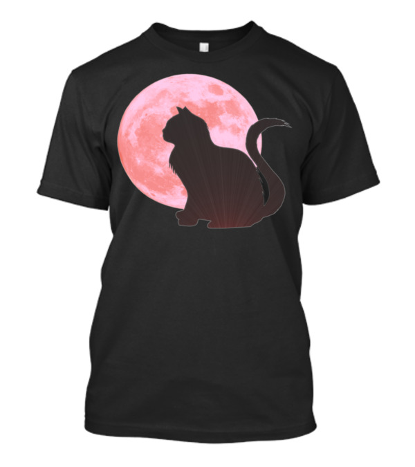 Gothic Cat Silhouette With Red Moon Halloween T-Shirt
